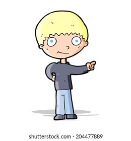 cartoon happy boy pointing