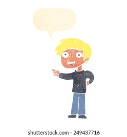 cartoon happy boy pointing