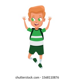 cartoon happy boy with school bakpack over white background, colorful design , vector illustration
