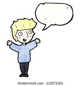 Cartoon-glücklicher Junge mit Sprachblase