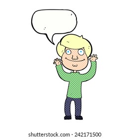 niño feliz de caricatura con burbuja de habla