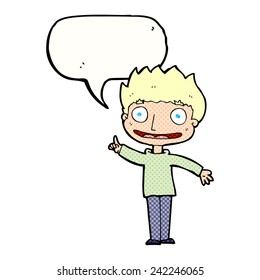 Cartoon-glücklicher Junge mit Sprachblase