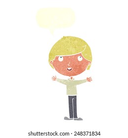 cartoon happy boy with speech bubble
