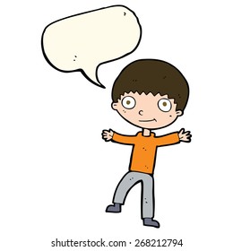 niño feliz de caricatura con burbuja de habla