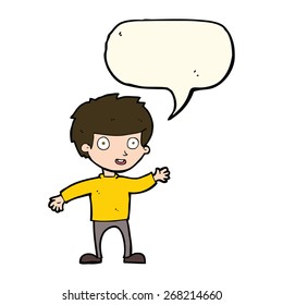 niño feliz de caricatura con burbuja de habla