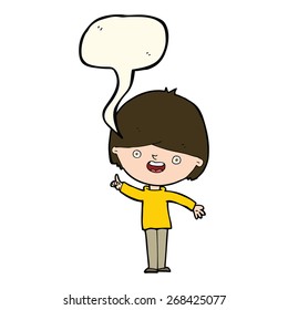 niño feliz de caricatura con burbuja de habla