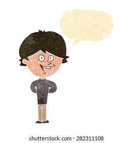 niño feliz de caricatura con burbuja de habla
