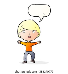cartoon happy boy with speech bubble