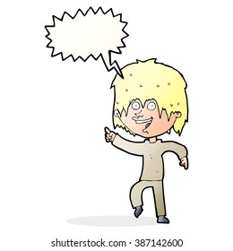 niño feliz de caricatura con burbuja de habla