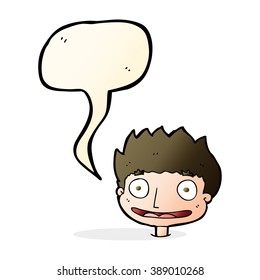 niño feliz de caricatura con burbuja de habla