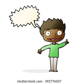 niño feliz de caricatura con burbuja de habla