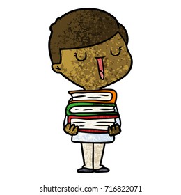 Cartoon-glücklicher Junge mit Buchstapel