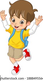 Cartoon happy boy student with backpack