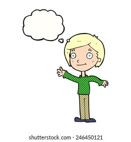 niño feliz de dibujos animados con burbuja de pensamientos