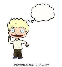 cartoon happy boy with thought bubble