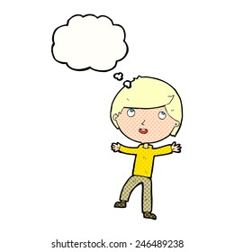 niño feliz de dibujos animados con burbuja de pensamientos