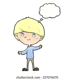 cartoon happy boy with thought bubble