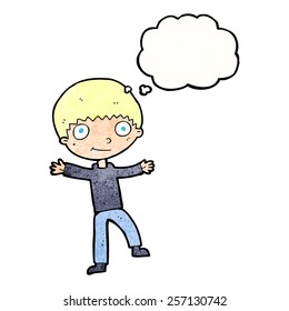 cartoon happy boy with thought bubble