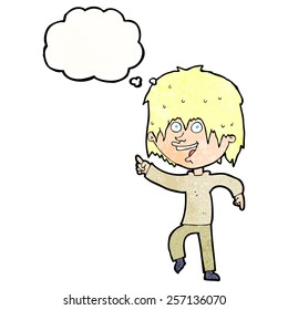 cartoon happy boy with thought bubble