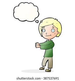 niño feliz de dibujos animados con burbuja de pensamientos