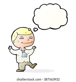 cartoon happy boy with thought bubble