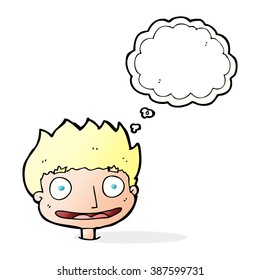 cartoon happy boy with thought bubble