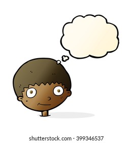 cartoon happy boy with thought bubble