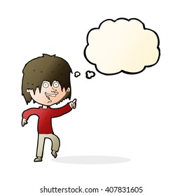 cartoon happy boy with thought bubble