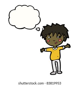 niño feliz de dibujos animados con burbuja de pensamientos