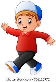 Cartoon happy boy walking