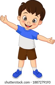 Cartoon happy boy waving hand