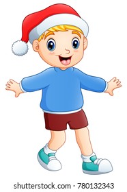 Cartoon happy boy in winter clothes