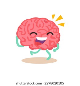 El cerebro feliz de la caricatura está corriendo y sonriendo.