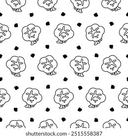 Cartoon happy bread face characters. Seamless pattern. Coloring Page. Funny tasty bakery pastries. Hand drawn style. Vector drawing. Design ornaments.