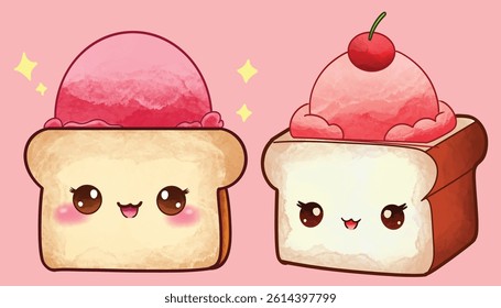 cartoon happy breads faces character, Cute funny bread toast character. Vector flat line cartoon kawaii character illustration icon. Isolated on white background. mascot concept, 