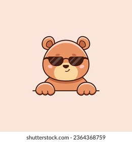 Cartoon happy brown bear in sunglasses. Vector flat illustration