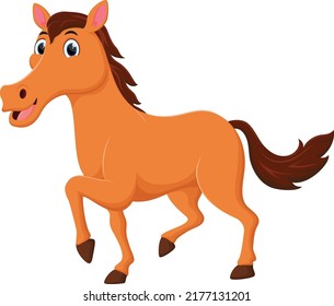 Cartoon happy brown horse isolated on white background