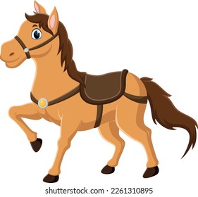 Cartoon happy brown horse isolated on white background