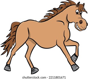 Cartoon happy brown horse running on white background