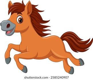 Cartoon a happy brown horse running