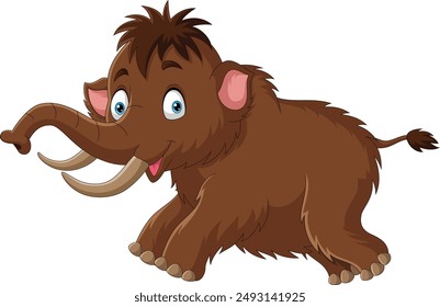 Cartoon happy brown woolly mammoth running