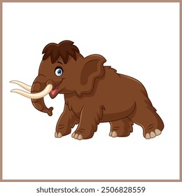 Cartoon happy brown woolly mammoth running