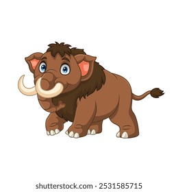 Cartoon happy brown woolly mammoth running