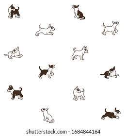 Cartoon happy bull terrier - seamless trendy pattern with dogs. Flat vector illustration for prints, clothing, packaging and postcards. 