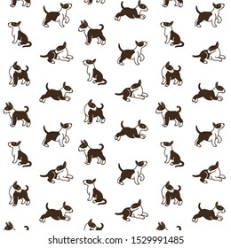 Cartoon happy bull terrier - simple trendy pattern with dogs. Flat vector illustration for prints, clothing, packaging and postcards. 