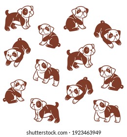 Cartoon happy bulldog - simple trendy pattern with dogs. Flat vector illustration for prints, clothing, packaging and postcards. 