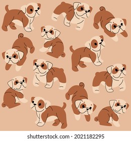 Cartoon happy bulldog - simple trendy pattern with dogs. Flat vector illustration for prints, clothing, packaging and postcards. 