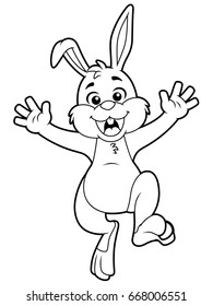 Cartoon Happy Bunny Hopping Line Art