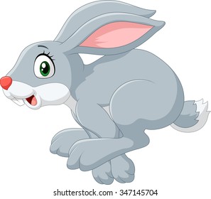 Cartoon happy bunny jumping isolated on white background