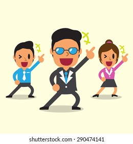 Cartoon happy business team with yellow background
